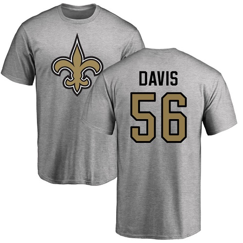 Men New Orleans Saints Ash DeMario Davis Name and Number Logo NFL Football #56 T Shirt